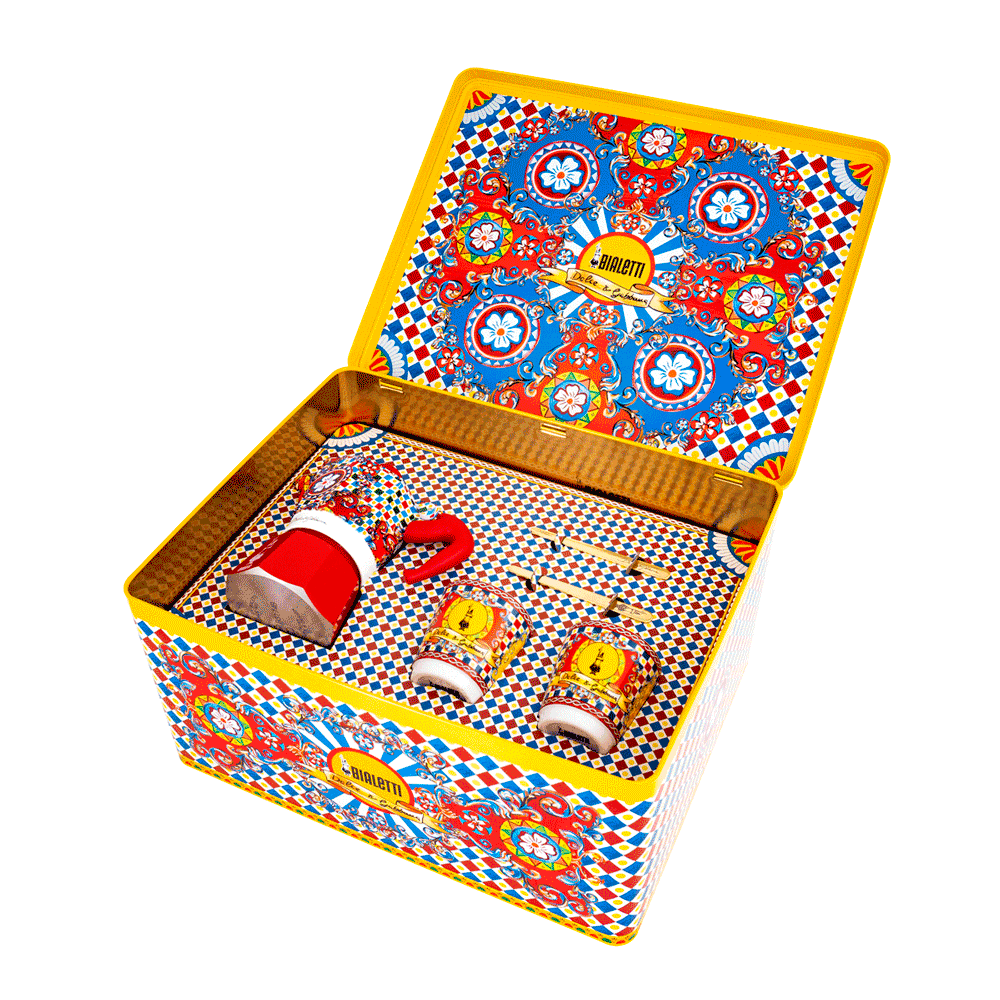 Bialetti and Dolce & Gabbana Sicilian - Box Moka Express 2 cups, 2 porcelain cups and 2 golden stirrers - Image 2