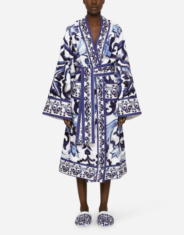 Dolce&Gabbana’s Blu Mediterraneo Cotton Terry Bathrobe - Bademantil (Size: L) - Image 3