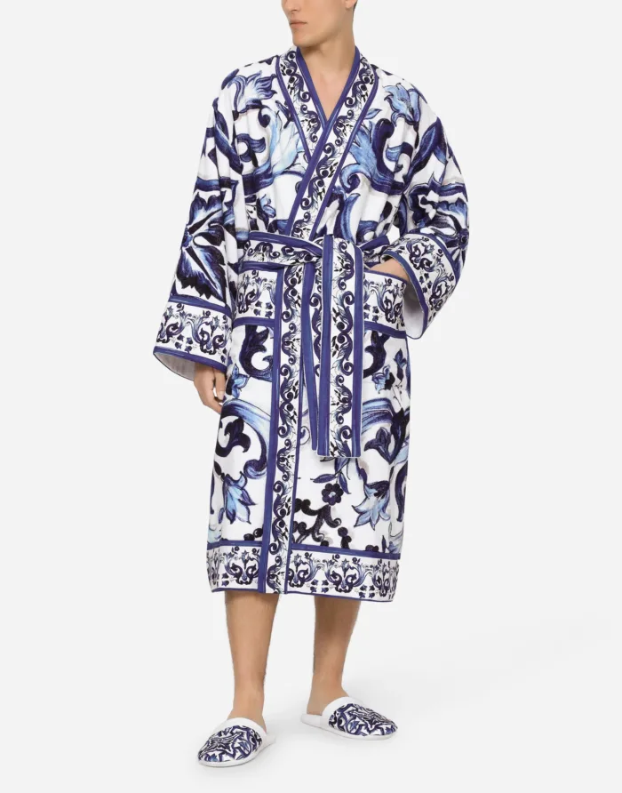 Dolce&Gabbana’s Blu Mediterraneo Cotton Terry Bathrobe - Bademantil (Size: L) - Image 4